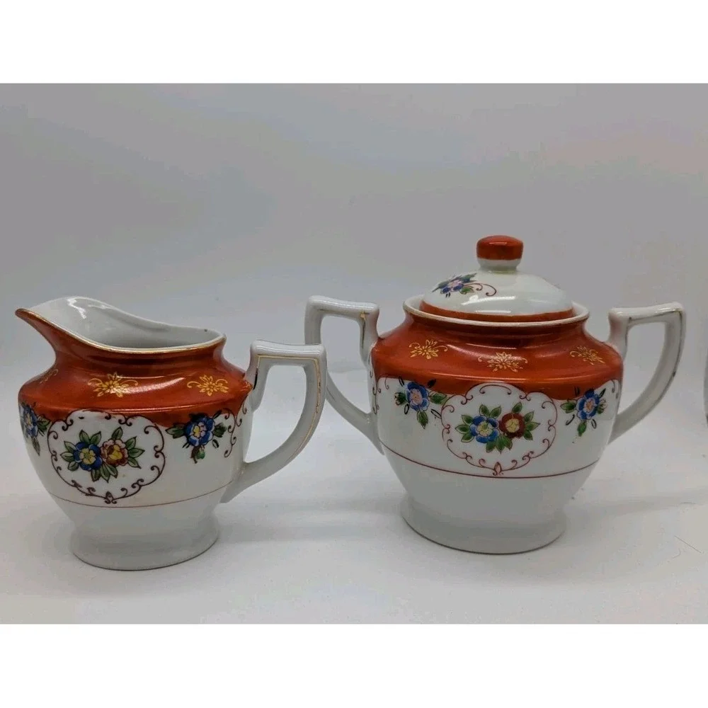 Vintage Noritake Morimura Cream Pitcher & Sugar Bowl Set Hand Painted Floral